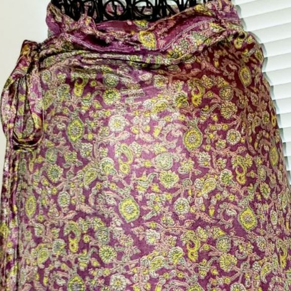 100% Silk Floral Boho Wrap-around Skirt Dress Versatile!  Floral Earthy One Size - Picture 8 of 9